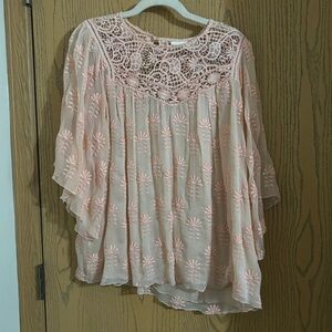 4 Love and Liberty Johnny Was Lace Pink Embroidered Silk Blouse Sz Small Poetic